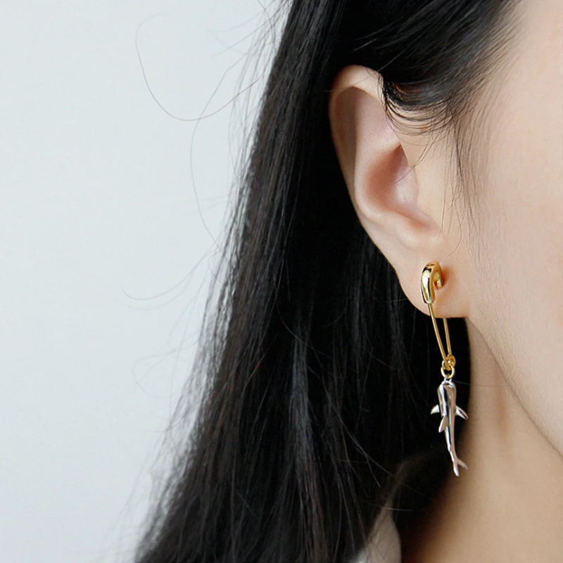 F.I.N.S 1 PC Korean 925 Sterling Silver Earring One Piece Single Shark Safe Pin Drop Earrings Personality Pendientes Plata 925 - Image 4