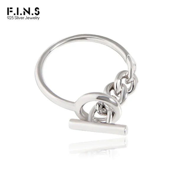 F.I.N.S NEW Unique Design Link Chain OT Buckle S925 Sterling Silver Ring Genuine Silver 925 Circle Bar Finger Ring Fine Jewelry