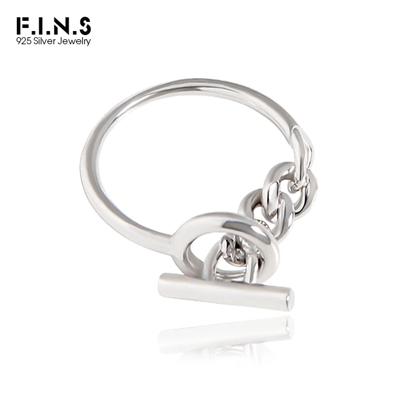 F.I.N.S NEW Unique Design Link Chain OT Buckle S925 Sterling Silver Ring Genuine Silver 925 Circle Bar Finger Ring Fine Jewelry