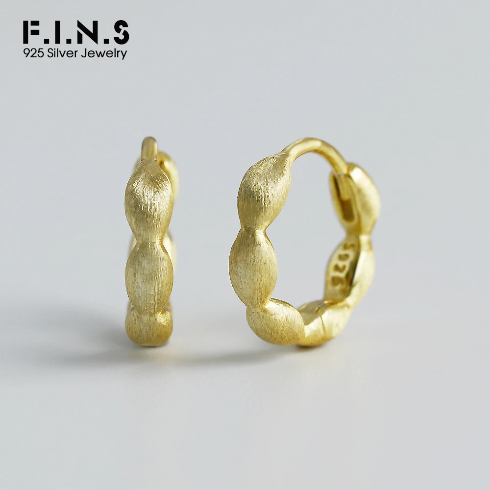 F.I.N.S Original S925 Sterling Silver Gold Hoop Earrings Brushed Piercing Ear Buckles Minimalist Hypoallergenic Fine Jewelry