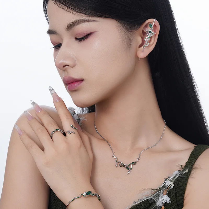 F.I.N.S S925 Sterling Silver Slender Viper Piercing Stud Earrings Women Retro Old Red Zircon Snake Hanging Ear Fine Jewelry Gift - Image 4