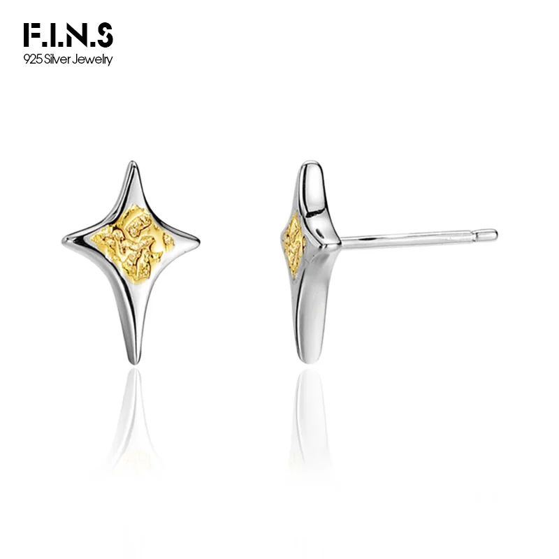 F.I.N.S Punk S925 Sterling Silver Gold Star Small Stus Earrings Fashion Geometric Collision Color Pierced Ear Fine Jewelry