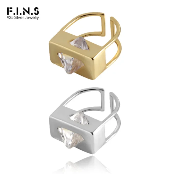 F.I.N.S Temperament Simple Fine Jewelry Irregular Zircon S925 Sterling Silver Ring Geometric Wide Mid Finger Rings for Women