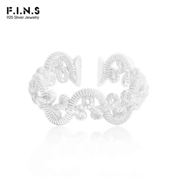F.I.N.S Original INS Design S925 Sterling Silver Irregular Twist Woven Ring Arc-Shaped Open Adjustable Index Finger Fine Jewelry