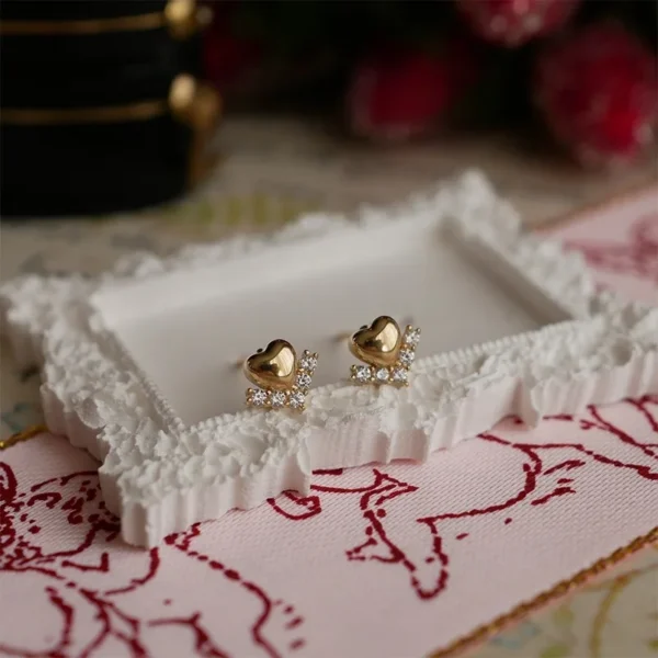 S925 Silver 18K Gold Plated Mini Heart Earrings with Zircon Micro-Paved Delicate Cute Studs for Women Everyday Gift
