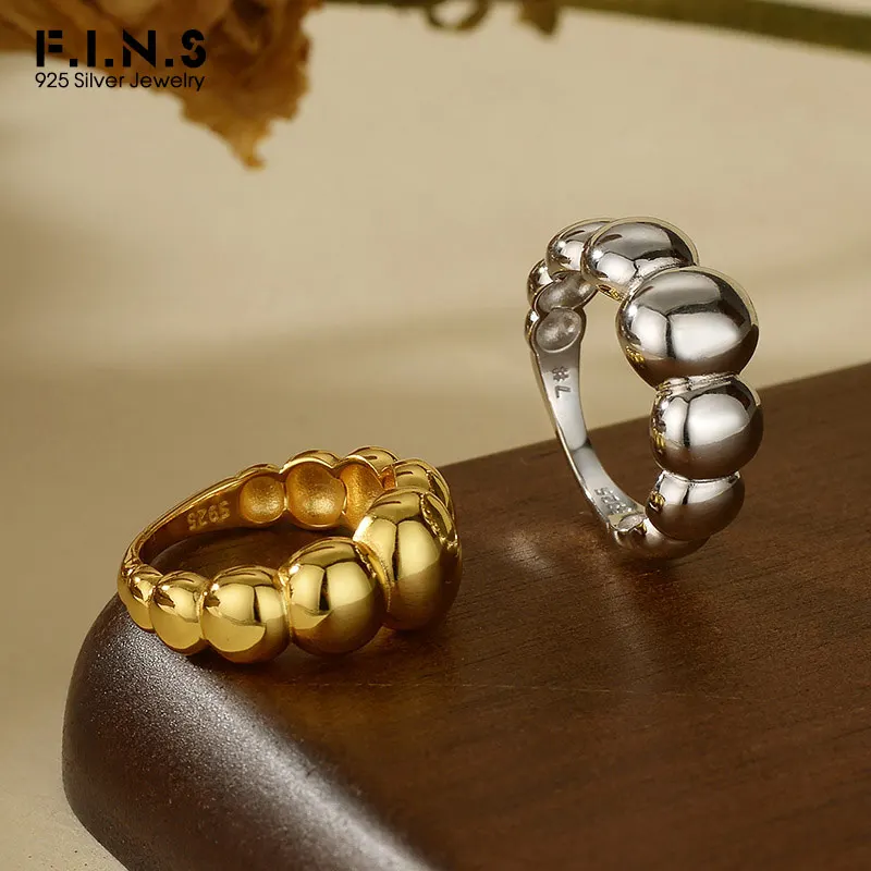 F.I.N.S Exaggerated Glossy Geometric S925 Sterling Silver Ring Minimalist Smooth Ball Index Mid Finger Fine Jewelry Accessories