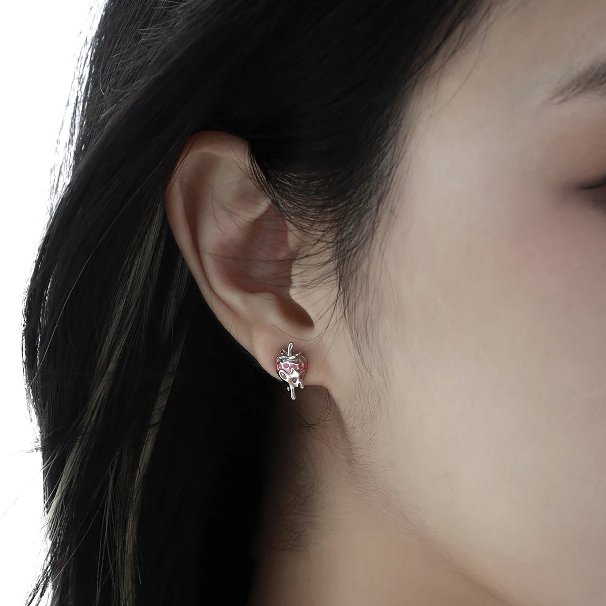 F.I.N.S Original Sweet Cute Strawberry S925 Sterling Silver Stud Earrings Oil-dropping Plant Piercing Ear Fashion Fine Jewelry - Image 3