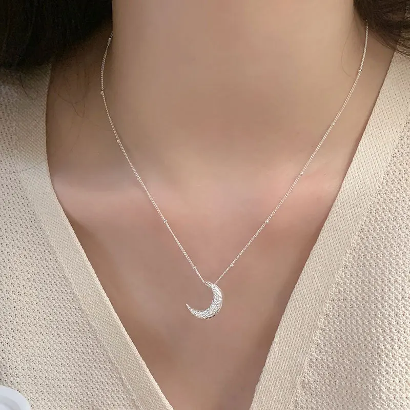 Real S925 sterling silver Lava Moon Pendant Necklace for Women Girl Gift Irregular Vintage Jewelry - Image 4