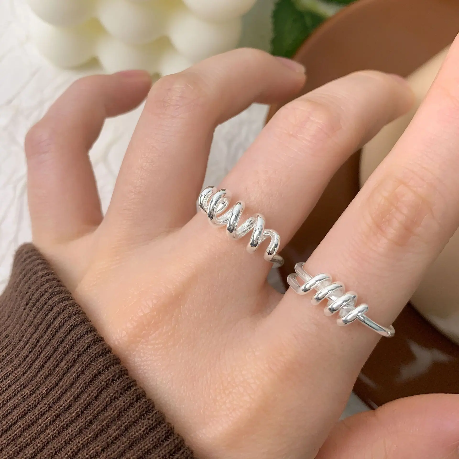 F.I.N.S Original S925 Sterling Silver Spring Opening Ring Women Spiral Twist Adjustable Index Mid Finger Fine Jewelry Gifts - Image 4