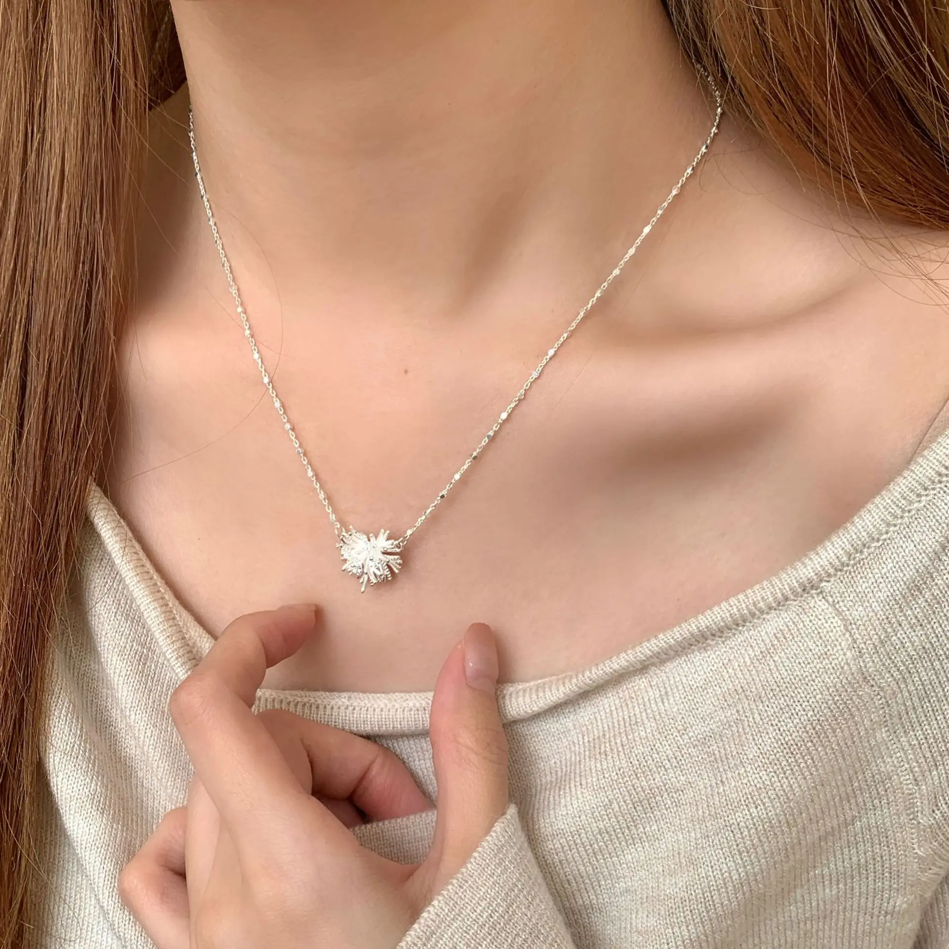 S925 Solid Silver Firework Pendant Necklace French Sparkling Celestial Minimalist Wholesale Dainty Layering Jewelry for Women - Image 5