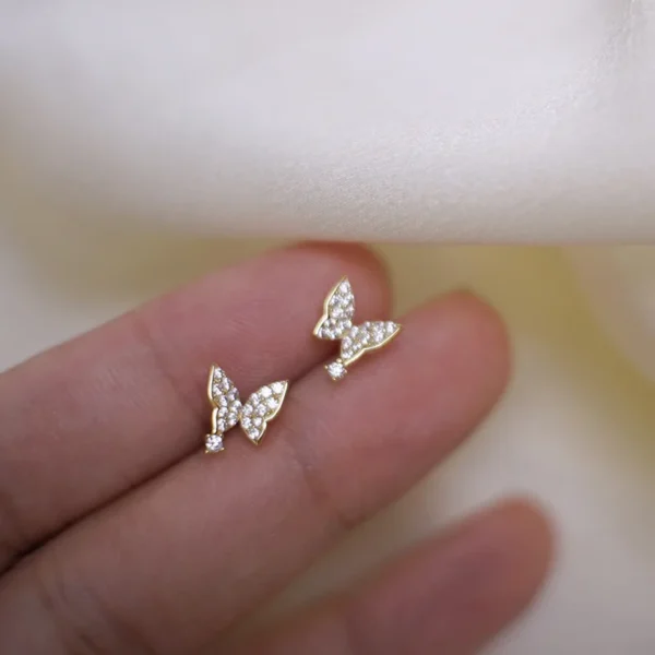 S925 Silver 14K Gold Plated Butterfly Zircon Earrings for Women Unique Dainty Elegant Floral Stud Ear Jewelry Gift