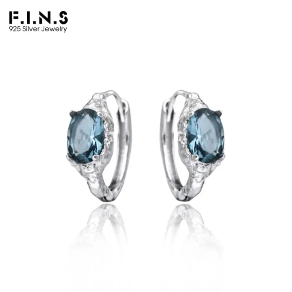 F.I.N.S Minimalist Blue Oval Zircon S925 Sterling Silver Earrings For Women Uneven Geometric Piercing Ear Buckles Fine Jewelry