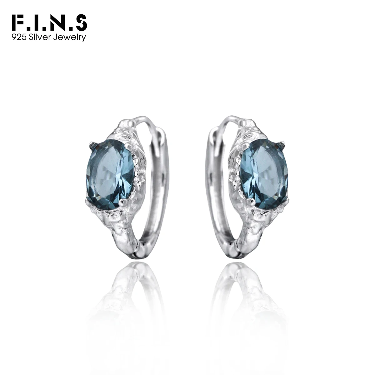 F.I.N.S Minimalist Blue Oval Zircon S925 Sterling Silver Earrings For Women Uneven Geometric Piercing Ear Buckles Fine Jewelry
