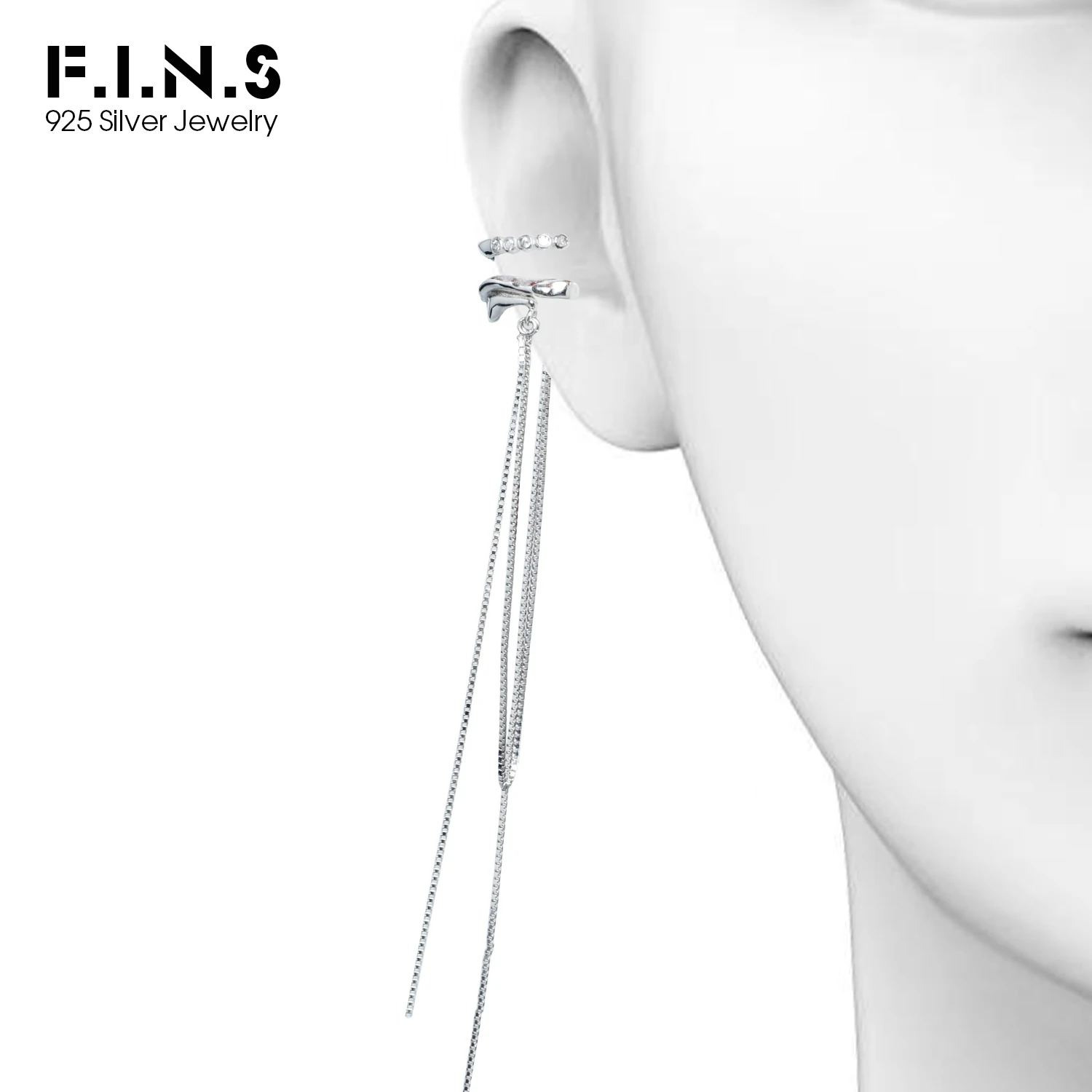 F.I.N.S 1PC Original Tassel Box Chain 100% S925 Sterling Silver Ear Clip Double-Layer Zircon Earrings No Ear Hole Catilage Jewel - Image 2