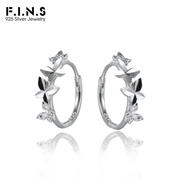 F.I.N.S Sweet Butterfly S925 Sterling Silver Hoop Earrings Luxury Glossy Irregular Butterflies Round Ear Buckles Fine Jewelry