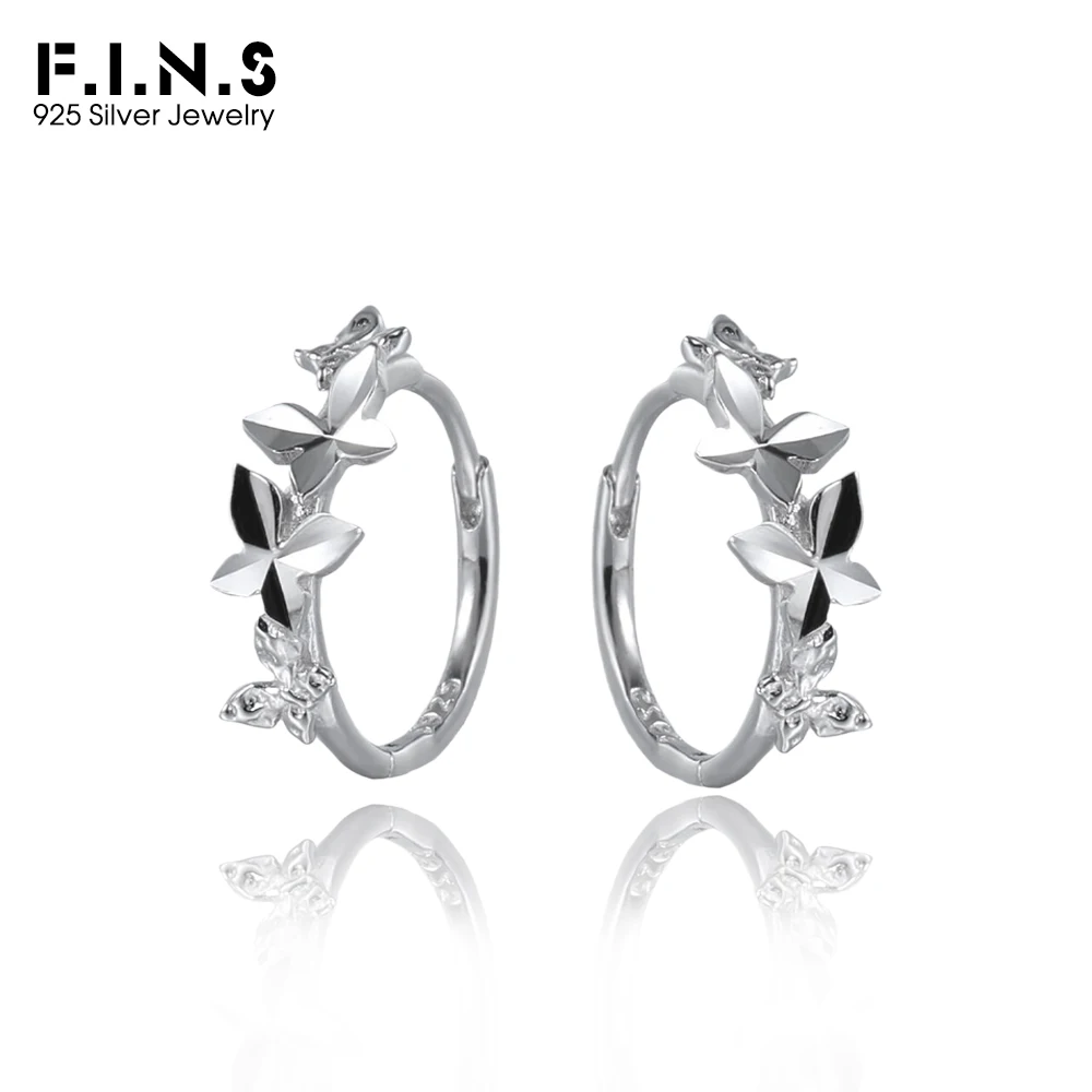 F.I.N.S Sweet Butterfly S925 Sterling Silver Hoop Earrings Luxury Glossy Irregular Butterflies Round Ear Buckles Fine Jewelry