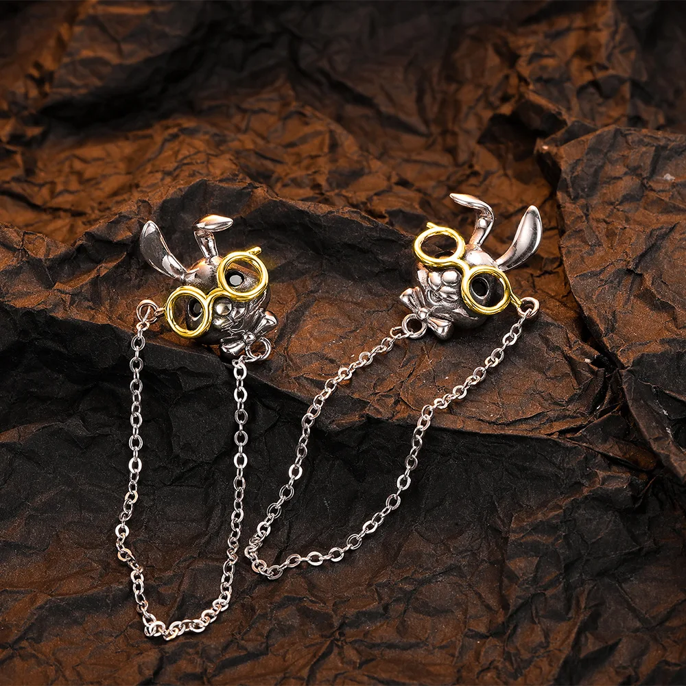 F.I.N.S S925 Sterling Silver Glasses Rabbit Earrings Retro Old Thai Silver Hanging Chain Piercing Ear Fine Jewelry Accessories - Image 5