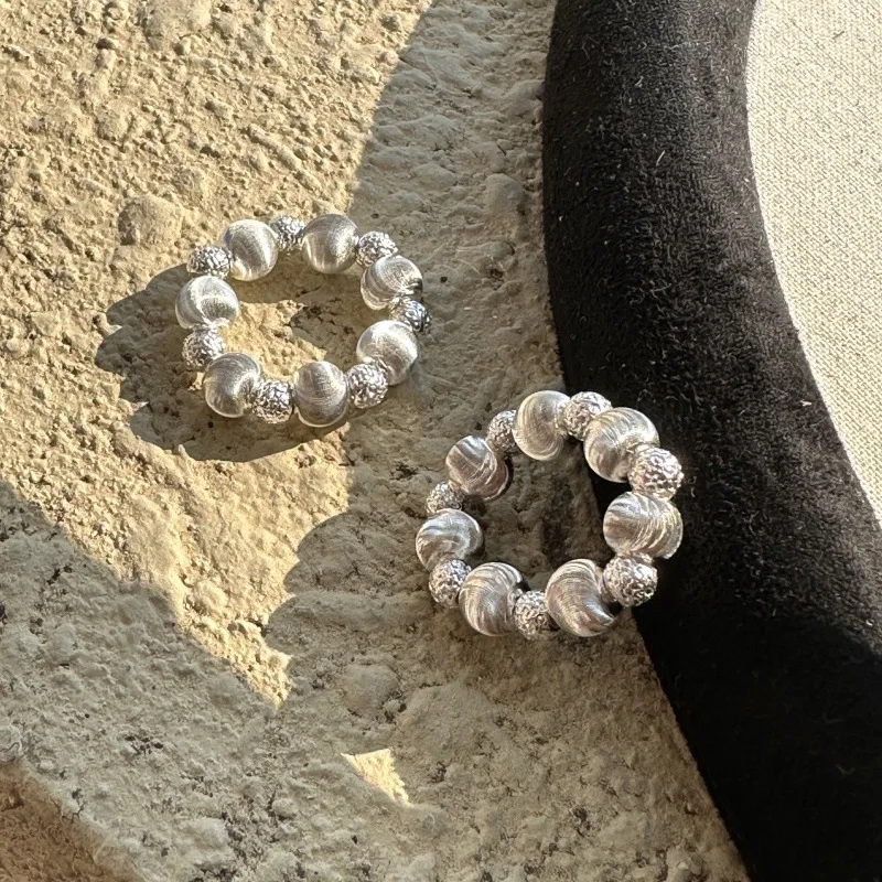 F.I.N.S Korean Pure 925 Sterling Silver Cat Eye Bead Ring Simple Glitter Beads Handmade Adjustable Fine Jewelry Anti-Allergic - Image 4