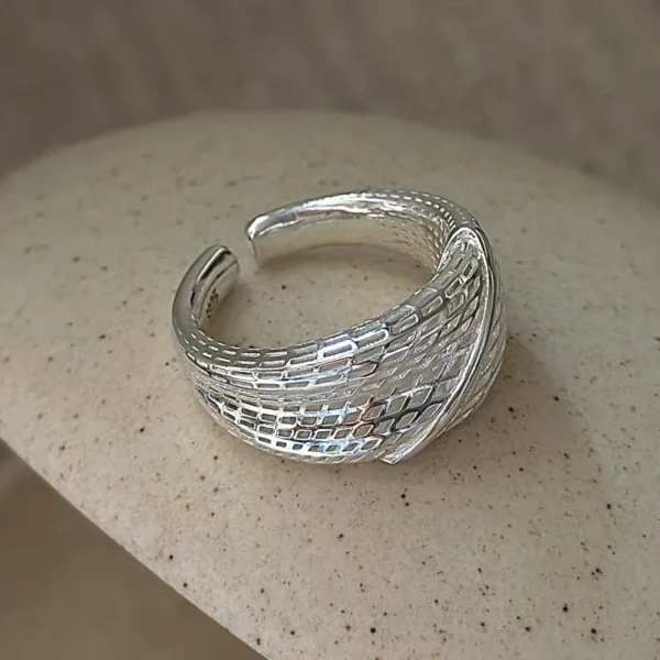 S925 Silver 3D Minimalist Ring Korean Vintage Style Textured Geometric Dainty Wholesale Jewelry for Women