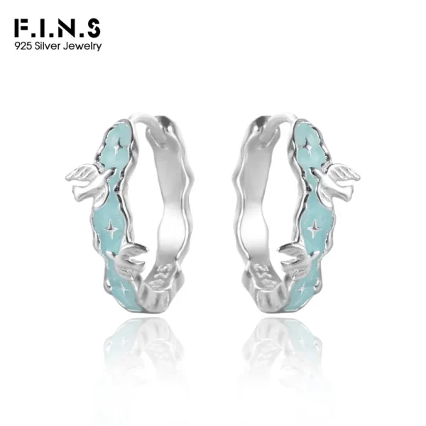 F.I.N.S Original Galaxy Dream Series S925 Sterling Silver Bird Earrings Blue Drip Glue Piercing Irregular Geometric Hoop Jewelry