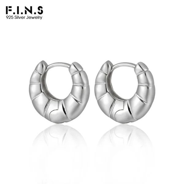 F.I.N.S Original Minimalist Croissant Round S925 Sterling Silver Ear Buckle Geometric Glossy Piercing Circle Hoop Huggies Jewels