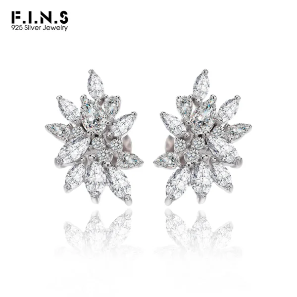 F.I.N.S S925 Sterling Silver Zircon Leaf Stud Earrings Luxury Shiny CZ Piercing Wedding Party Ear Fine Jewelry Accessories