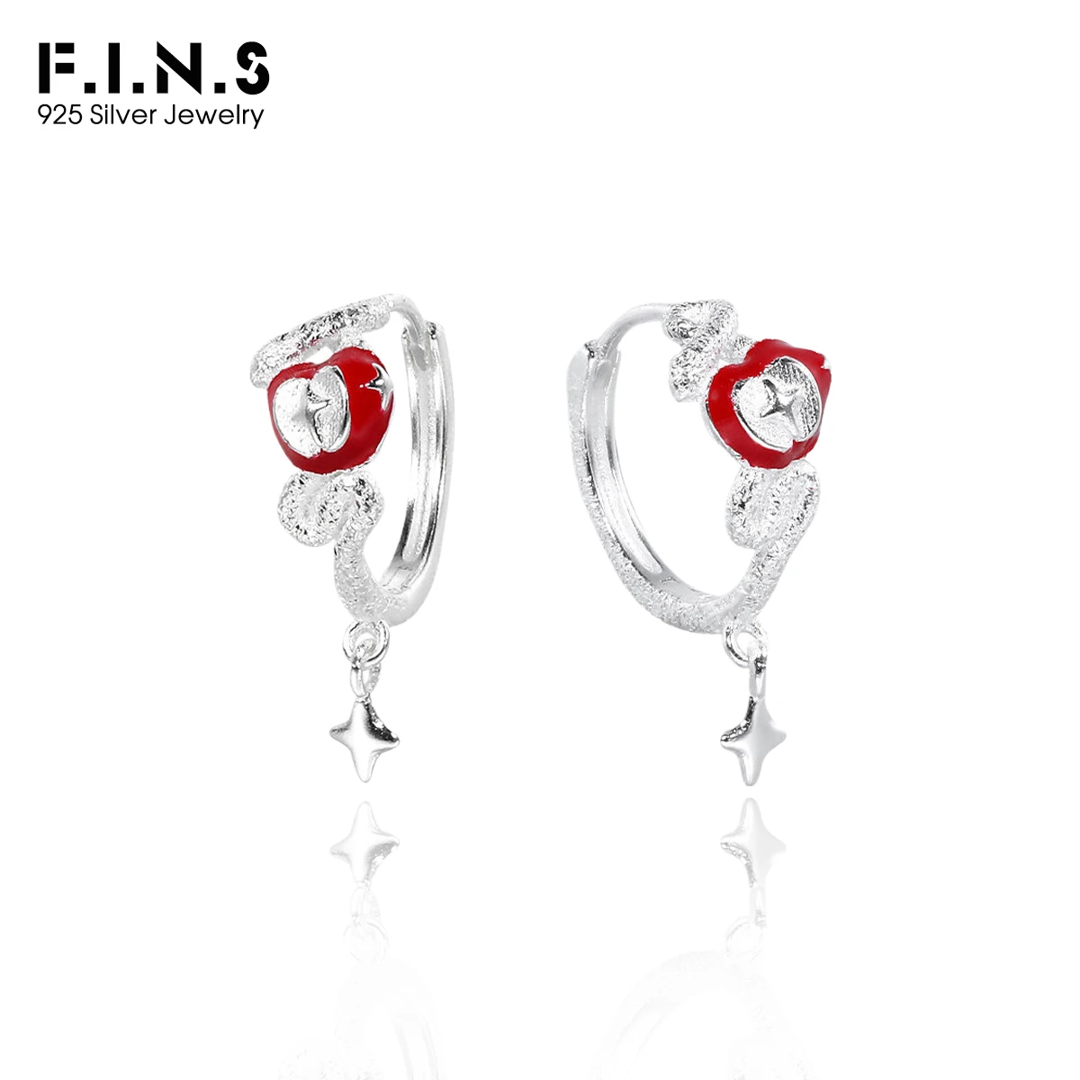 F.I.N.S Original S925 Sterling Silver Red Apple Snake Ear BuckleChic Sweet Brush Round Hoop Earrings Prevent Allergy Fine Jewels