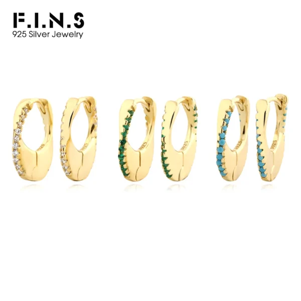 F.I.N.S Original Luxury Irregular S925 Sterling Silver Zircon Ear Buckle Thick Piercing Geometric Huggies Party Fine Jewelry