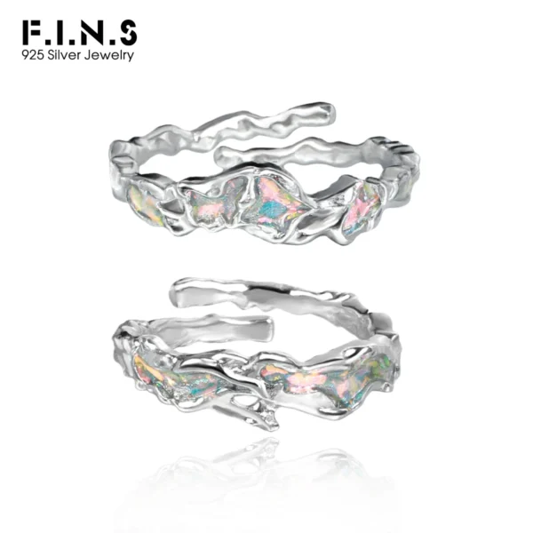 F.I.N.S Original S925 Sterling Silver Ring Women Irregular Colorful Drip Glaze Open Adjustable Finger Fashion Fine Jewelry