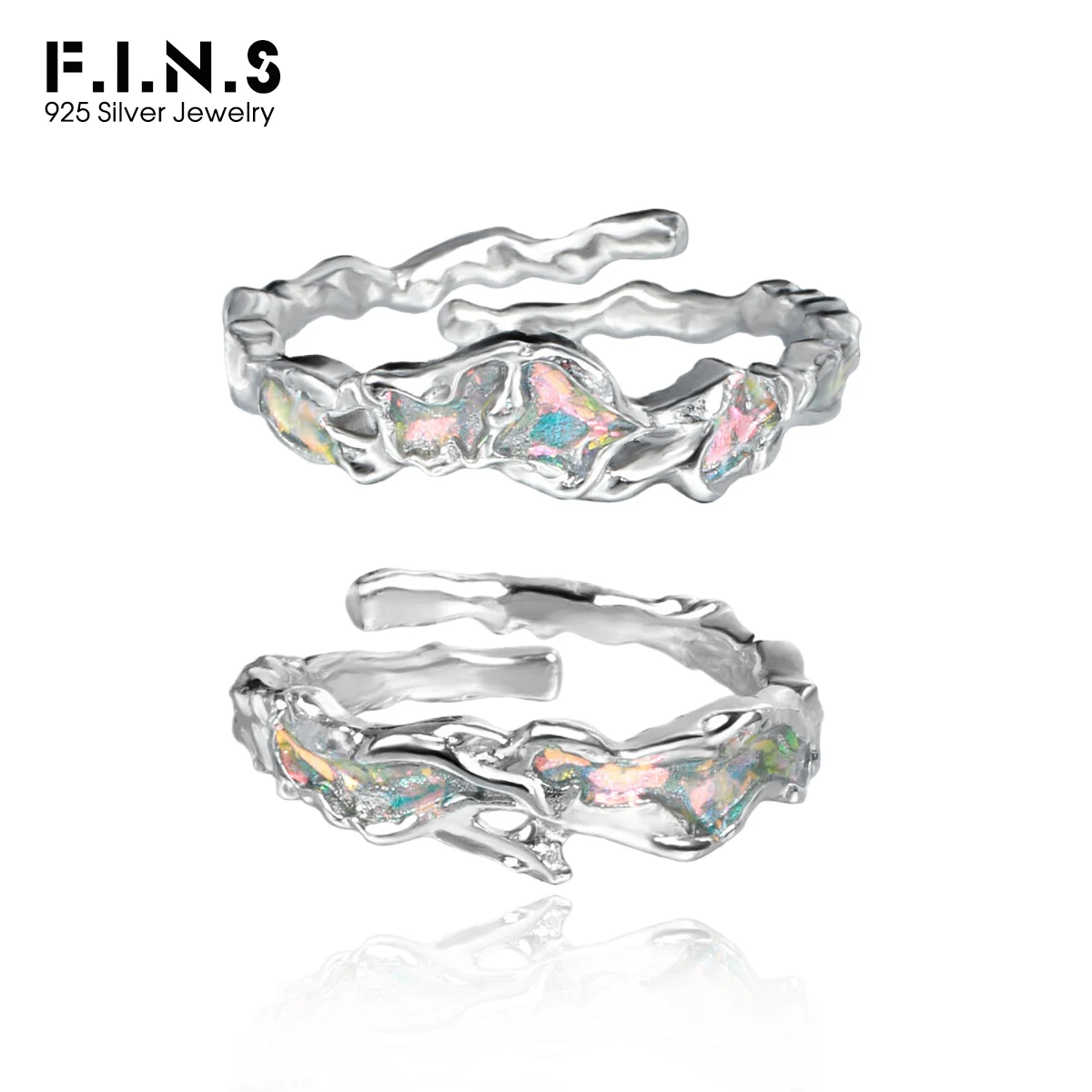 F.I.N.S Original S925 Sterling Silver Ring Women Irregular Colorful Drip Glaze Open Adjustable Finger Fashion Fine Jewelry