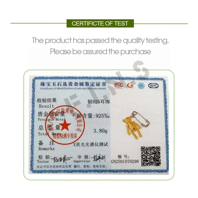 F.I.N.S 1PC CHIC 925 Sterling Silver Earring Only One Piece Single Bear Pin Drop Earrings Female Fine Jewelry Prevent Allergy - Image 5