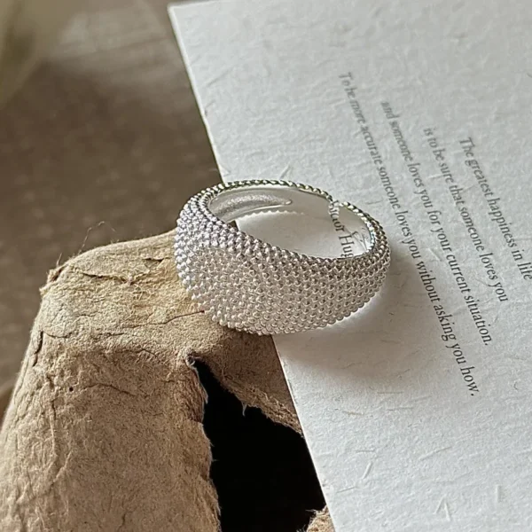 S925 Sterling Silver Korean Version of Niche Design Retro Texture Simple Basic Ring South Korea's Fashion Ring