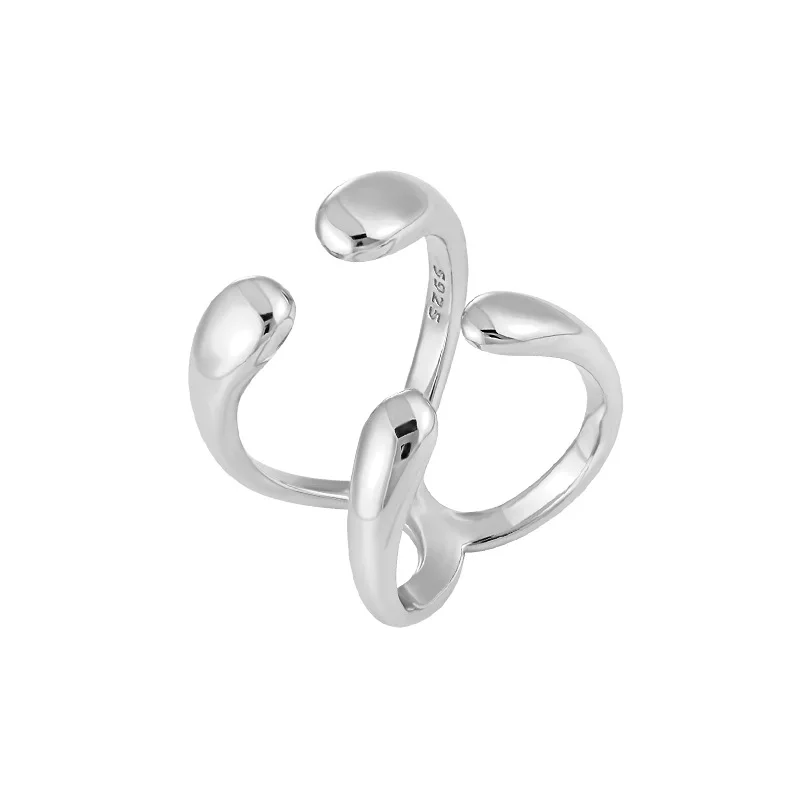 F.I.N.S Minimalist Geometric X Cross S925 Sterling Silver Rings Open Adjustable Double Layer Smooth Finger Fashion Fine Jewelry - Image 6