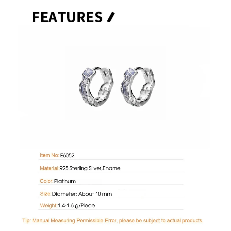 F.I.N.S Korean Irregular Uneven S925 Sterling Silver Drop Glazed Round Small Hoop Earrings Piercing Purple Blue Enamel Huggies - Image 6