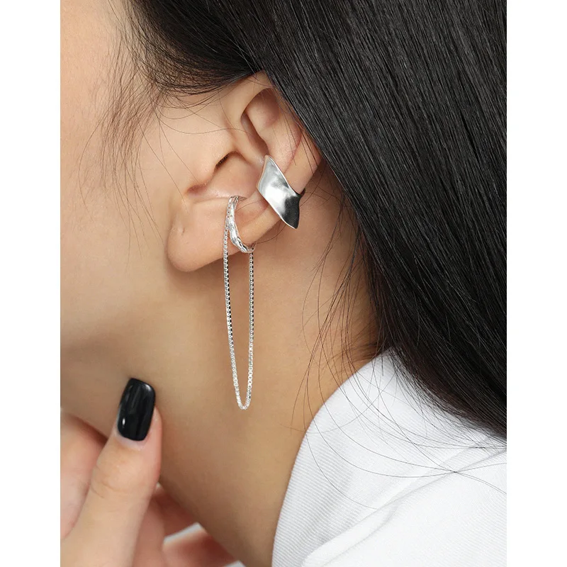 F.I.N.S 1Pc Original Design S925 Sterling Silver Layered Line Tassel Ear Clip No Pierced Link Chain Hanging Catilage Earcuff - Image 3