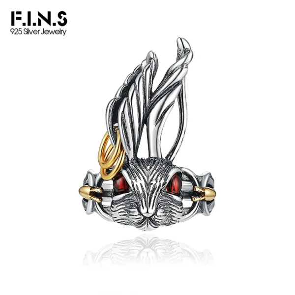 F.I.N.S S925 Pure Sterling Silver Gold Cool Punk Rabbit Ring Retro Old Design Thai Silver Hiphop Rock Finger Jewelry Accessories