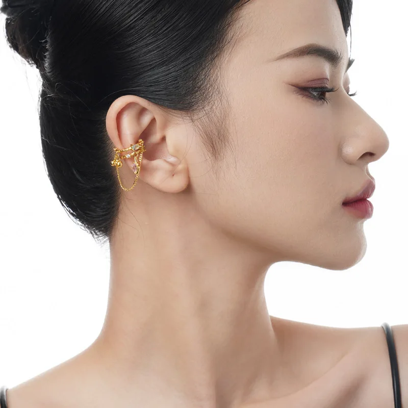 F.I.N.S 1PC Trend S925 Sterling Silver Clip Earrings without Ear Hole Layered Bead Ball Square Zircon Chain Pendants Earcuff - Image 4