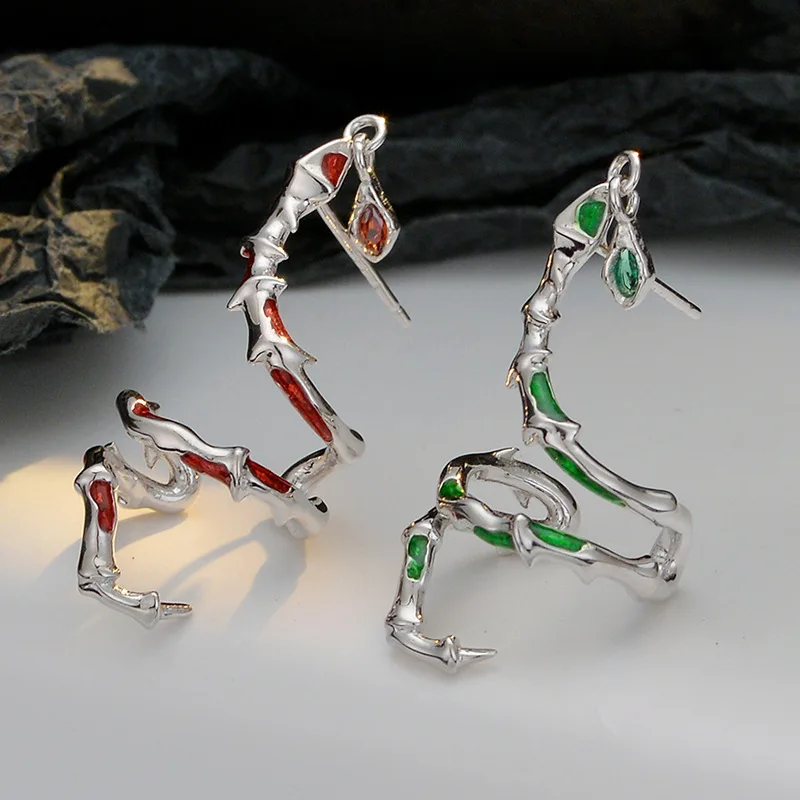 F.I.N.S 1PC New Chinese Style Exaggerated Slender Viper S925 Sterling Silver Snake Earrings Women Enamel Ear Clip Fine Jewelry - Image 2