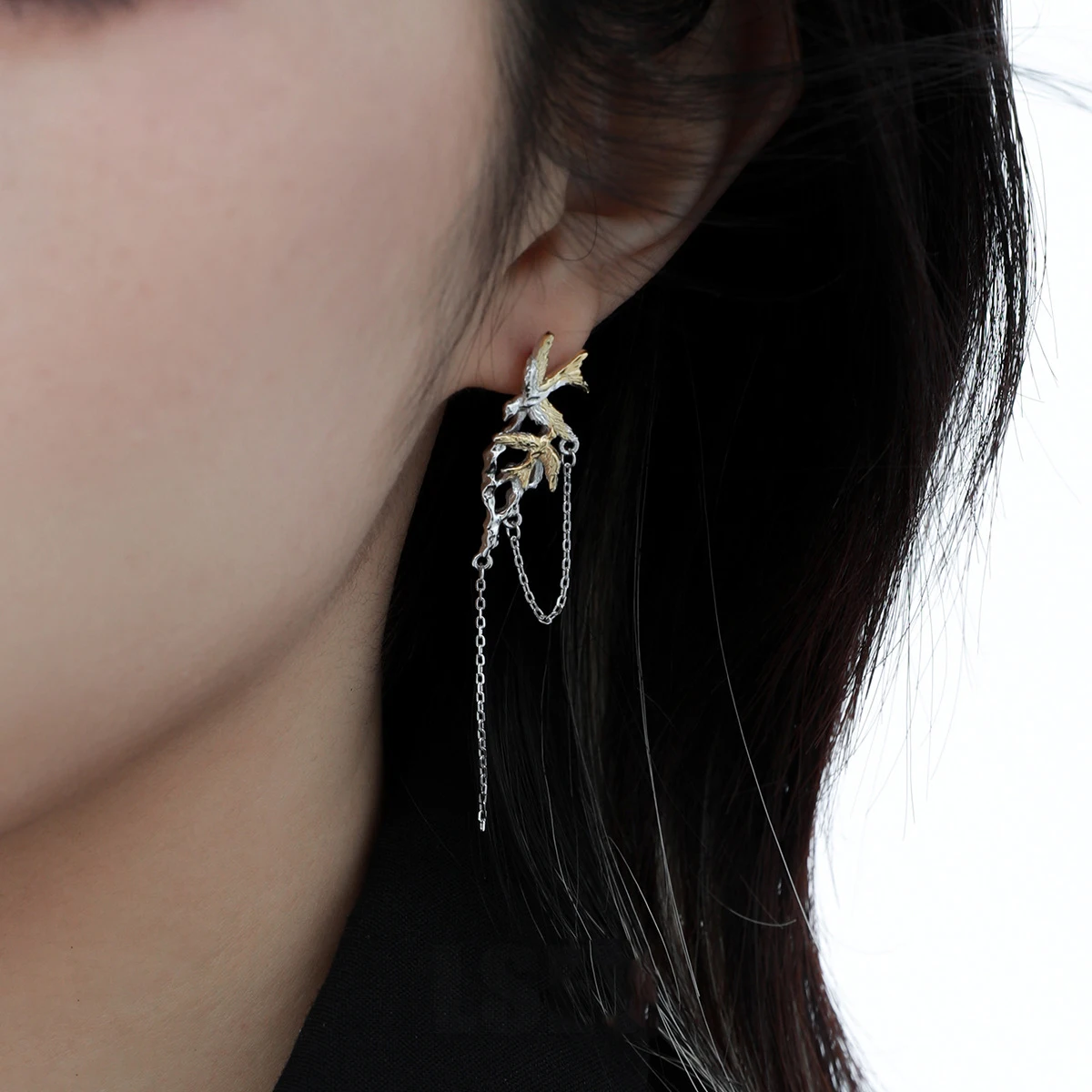 F.I.N.S Double Color S925 sterling silver Fringed Stud Earrings Flying Bird Tassel Long Dangling Pierced Ear Fine Jewelry Gifts - Image 3