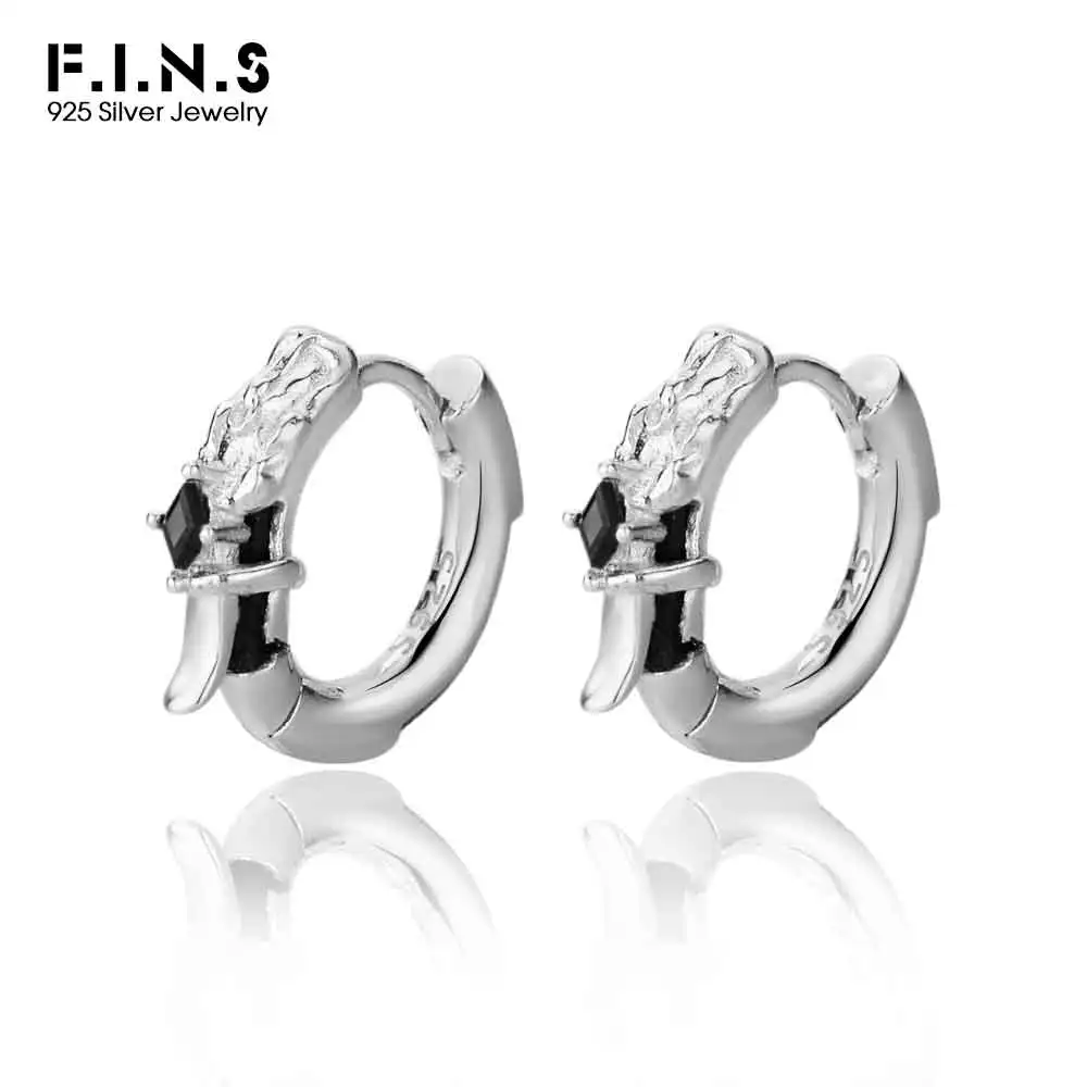 F.I.N.S Original S925 Sterling Silver Leather Rope Round Hoop Earrings Irregular Texture Handmade Ear Buckles Fine Jewelry Gifts