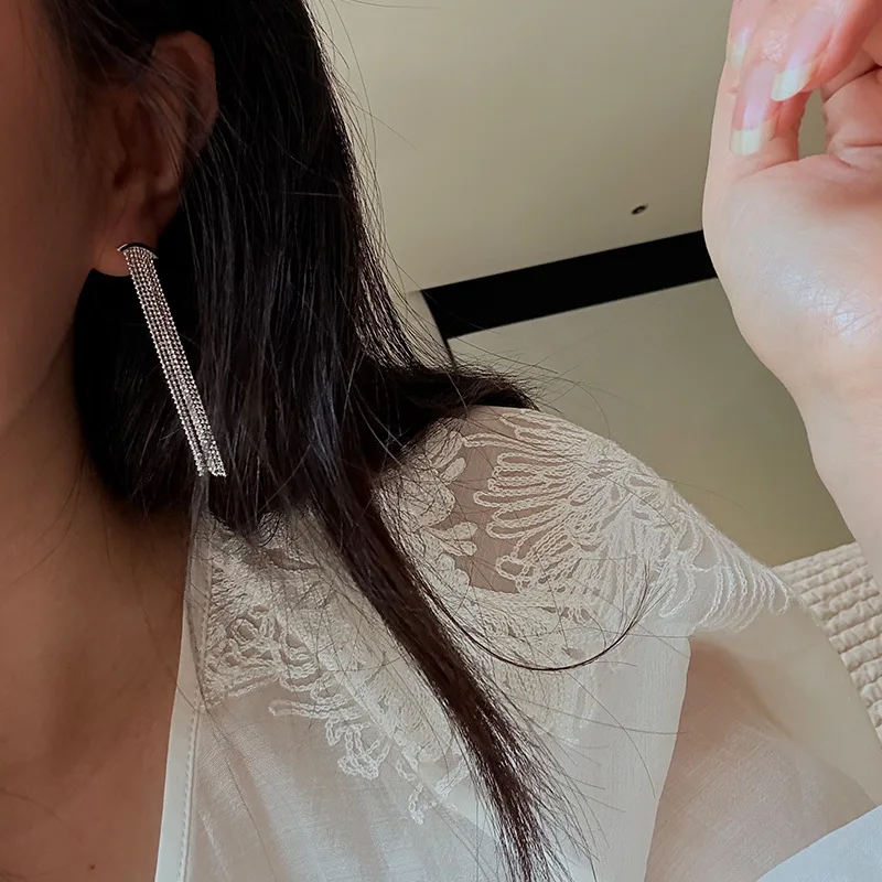 925 Sterling Silver Long Chain Fringe Earrings for Women Minimalist Drop Dangle Ear Studs Trendy Versatile Elegant Pearl Bead - Image 2