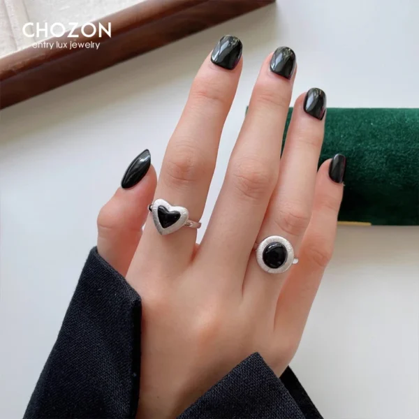 CHOZON S925 Solid Silver Heart Ring French Minimalist Adjustable Wholesale Stacking Jewelry for Women