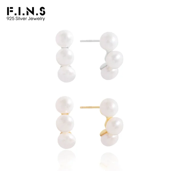 F.I.N.S Original Design Pure S925 Sterling Silver Luxury Geometric Irregular Pearl Beads Piercing Party Fashion Fine Jewelry