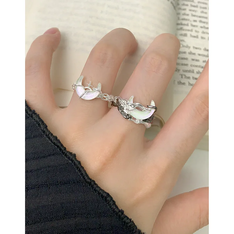 F.I.N.S Original Moon S925 Sterling Silver Ring Color Sepaparation Irregular Open Adjustable Finger Fine Jewelry Accessories - Image 3