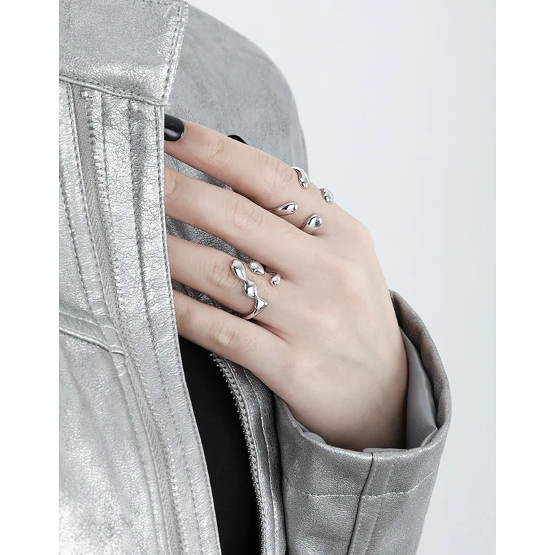 F.I.N.S Minimalist Geometric X Cross S925 Sterling Silver Rings Open Adjustable Double Layer Smooth Finger Fashion Fine Jewelry - Image 4