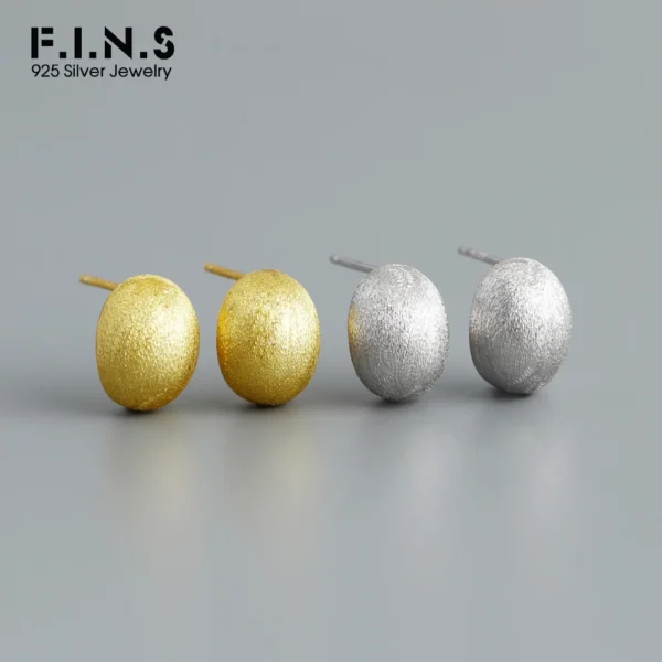 F.I.N.S Brushed Pure S925 Sterling Silver Gold Stud Earrings For Women Egg-Shaped Geometry Piercing Minimalist Ear Fine Jewelry
