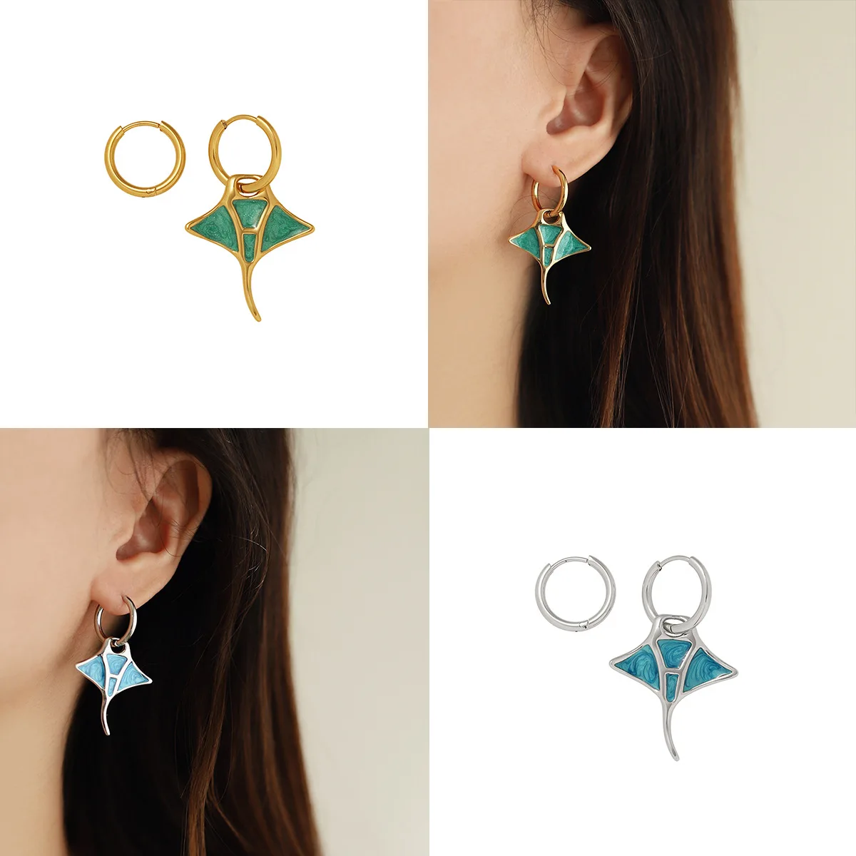CHOZON Manta Ray Ocean Ear Cuff AB Asymmetric Enamel Design Titanium Steel Statement Jewelry for Women