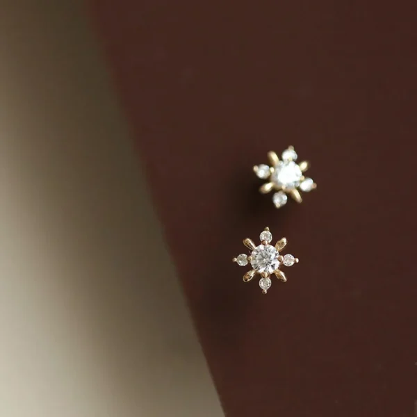 S925 Silver 14K Gold Plated Snow Cross Zircon Earrings Dainty Winter Sparkle Mini Studs Hypoallergenic Jewelry Gift for Women