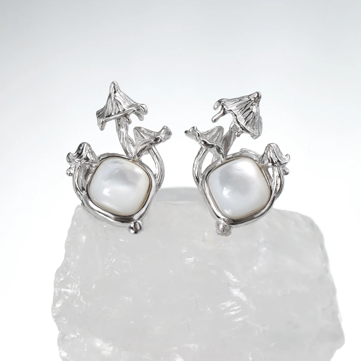 F.I.N.S Original Mushroom S925 Sterling Silver Stud Earrings Minimalist Geometric Shell Piercing Ear Fine Jewelry Hypoallergenic - Image 2