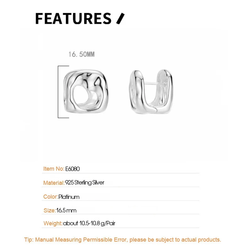 F.I.N.S Minimalist S925 Sterling Silver Hollow Square Pierced Earrings Smooth Geometric Ear Buckle Fine Jewelry Anti-Allergy - Image 5